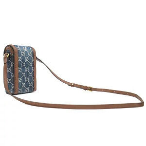 Gucci Denim Bag Brown Blue Shoulder Leather Horsebit GG